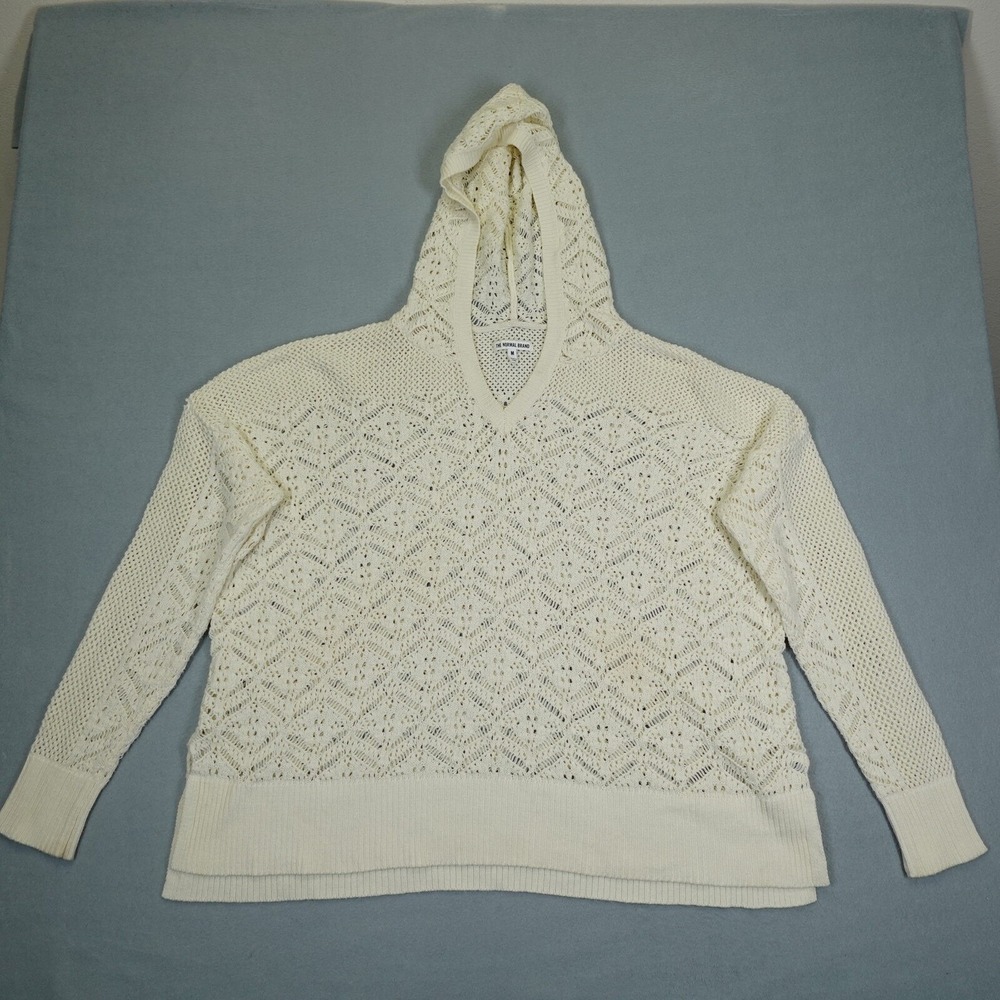 The Normal Brand Sweater Womens M White Crochet Knit Hooded Pullover Boho Casual